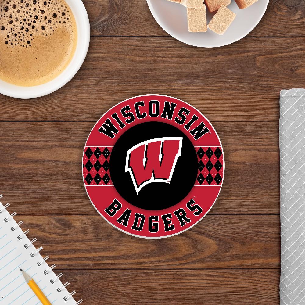 fan creations NCAA - University of Wisconsin 4 inch Ceramic Argyle Coaster