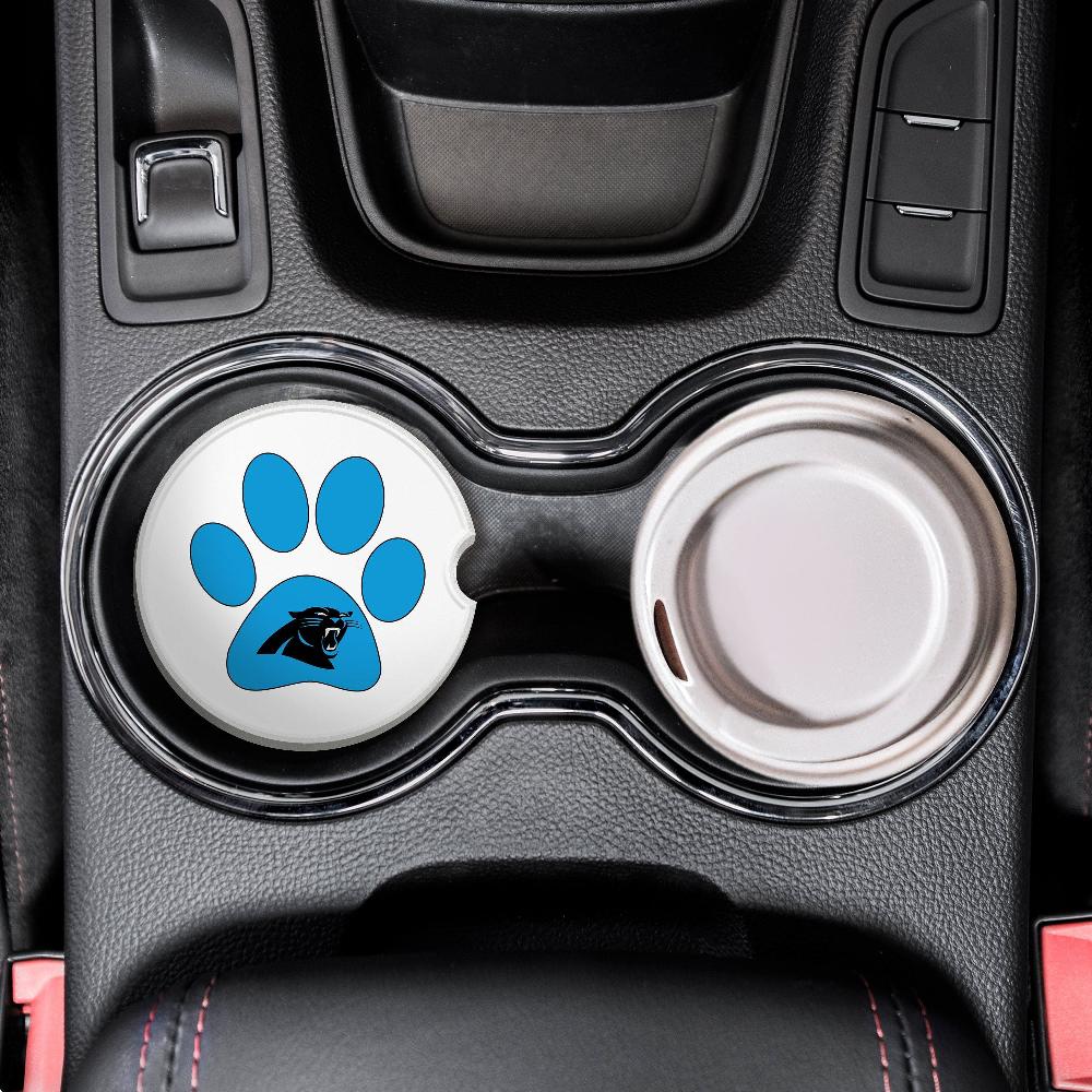 fan creations NFL Carolina Panthers -Themed Ceramic Car Coaster – 2.5" Paw Print Design - 2 Pack