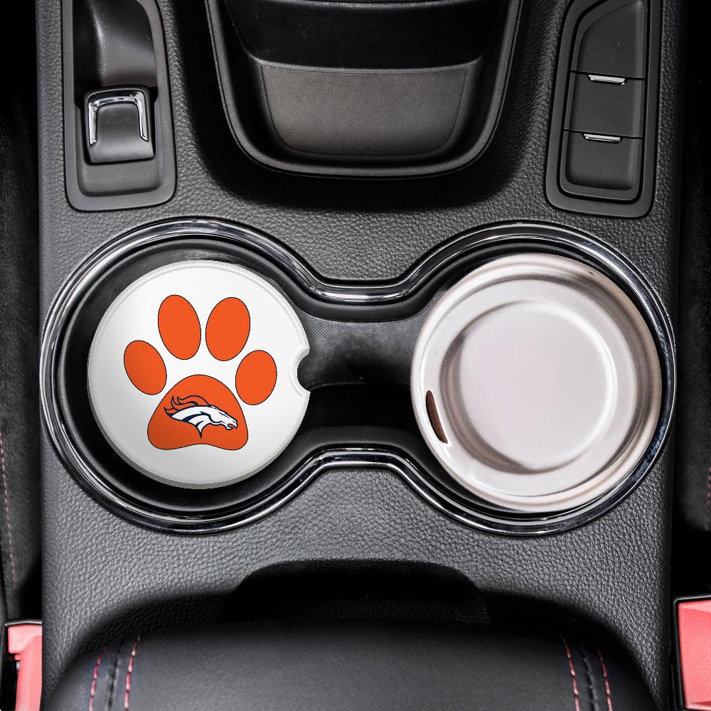 fan creations NFL Denver Broncos -Themed Ceramic Car Coaster – 2.5" Paw Print Design - 2 Pack