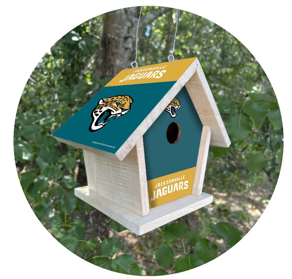 fan creations NFL Jacksonville Jaguars-Themed Birdhouse – White Mahogany with Bright UV Printed Team Colors