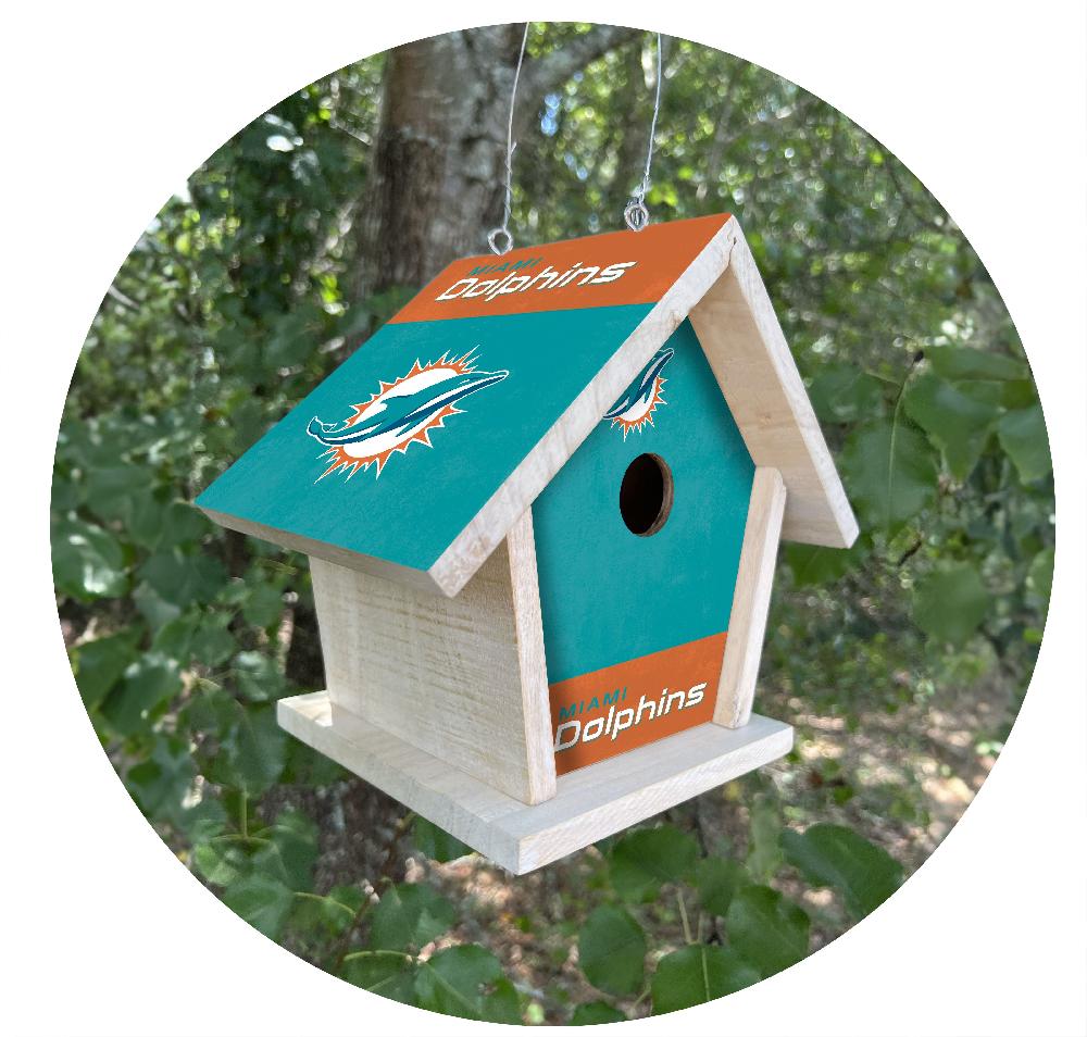 fan creations NFL Miami Dolphins-Themed Birdhouse – White Mahogany with Bright UV Printed Team Colors