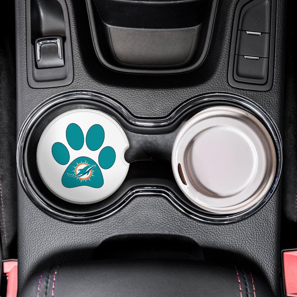 fan creations NFL Miami Dolphins -Themed Ceramic Car Coaster – 2.5" Paw Print Design - 2 Pack