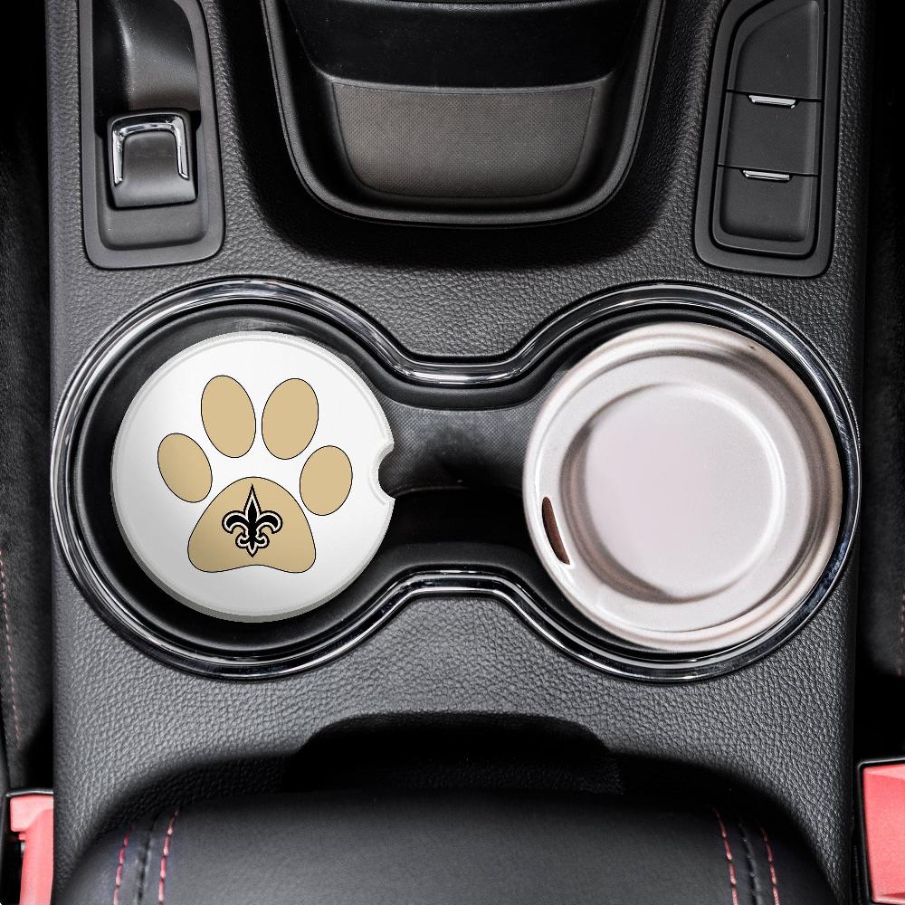 fan creations NFL New Orleans Saints -Themed Ceramic Car Coaster – 2.5" Paw Print Design - 2 Pack