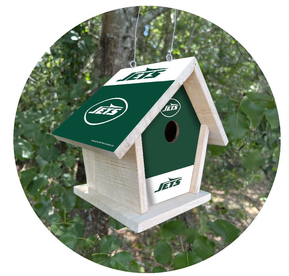 fan creations NFL New York Jets-Themed Birdhouse – White Mahogany with Bright UV Printed Team Colors