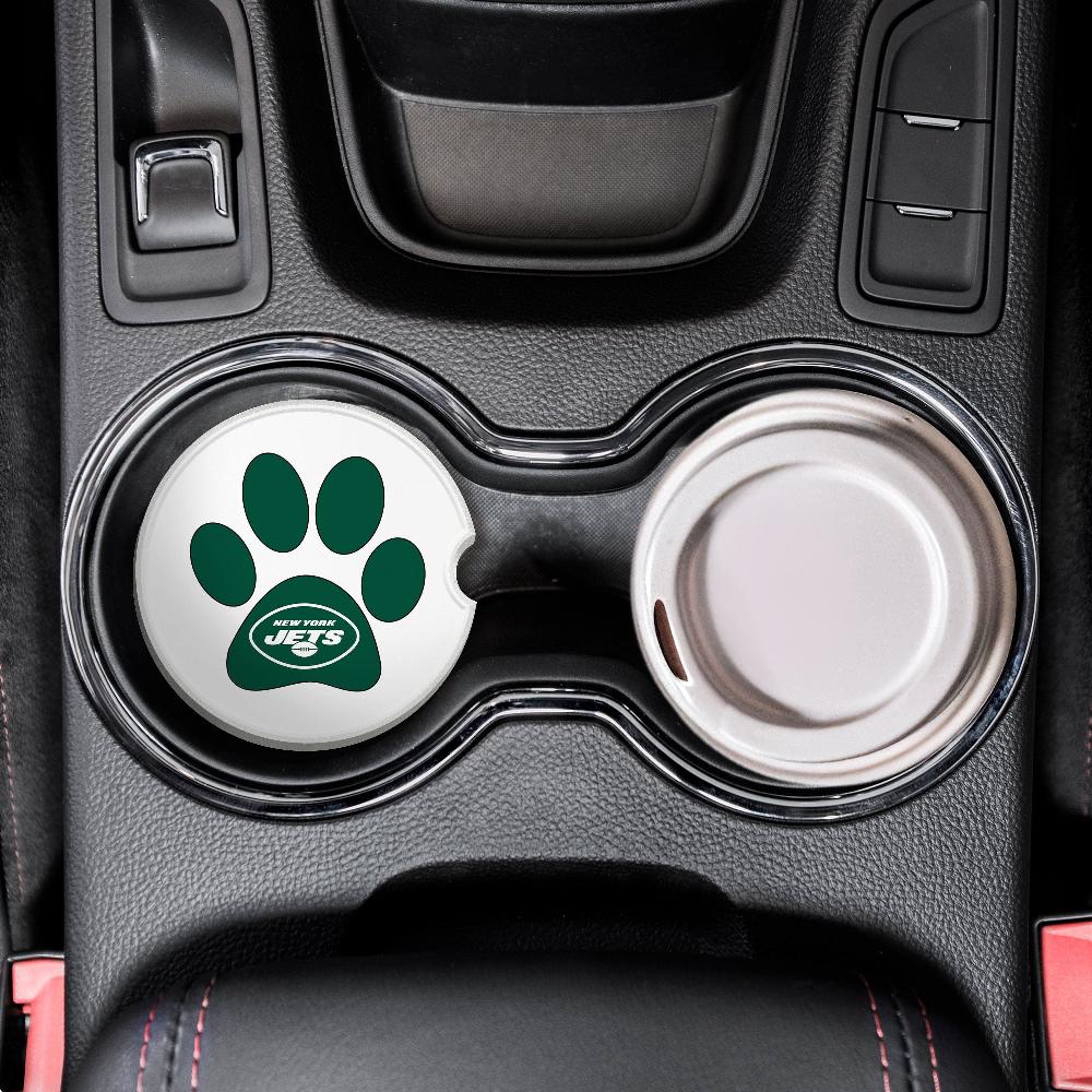 fan creations NFL New York Jets -Themed Ceramic Car Coaster – 2.5" Paw Print Design - 2 Pack