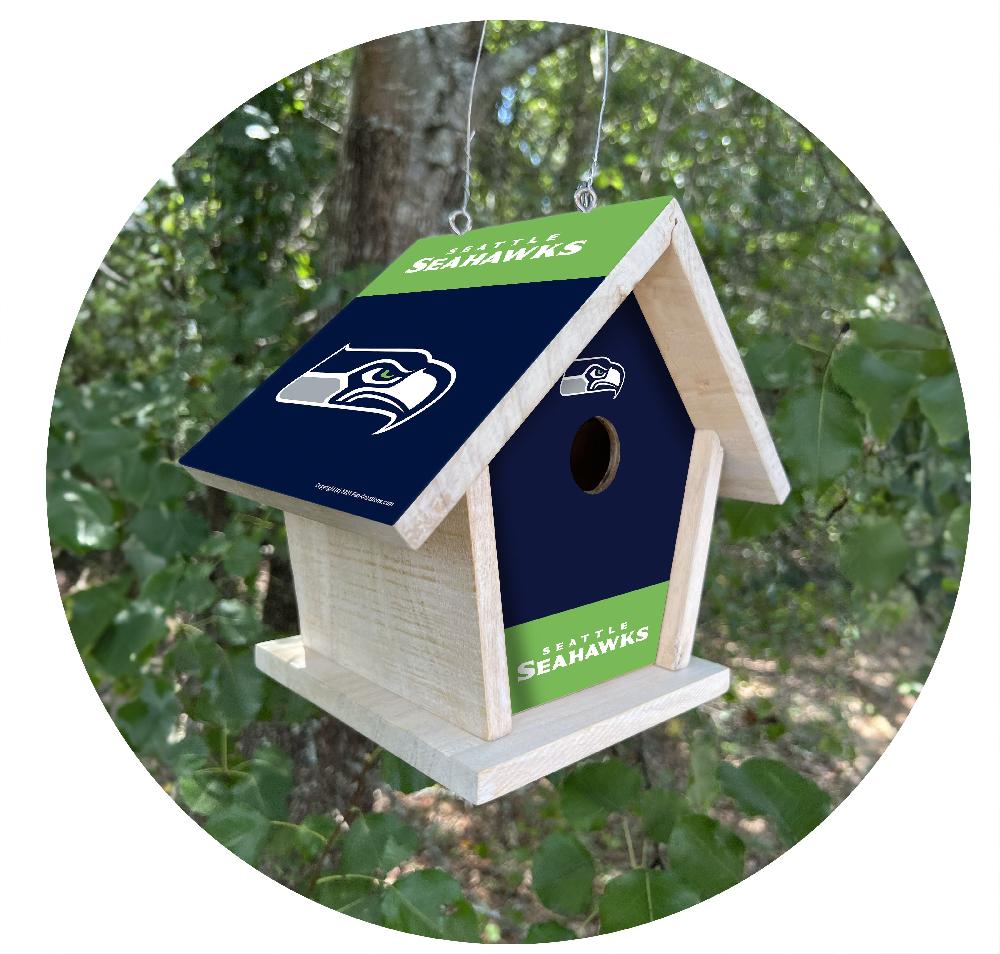 fan creations NFL Seattle Seahawks-Themed Birdhouse – White Mahogany with Bright UV Printed Team Colors