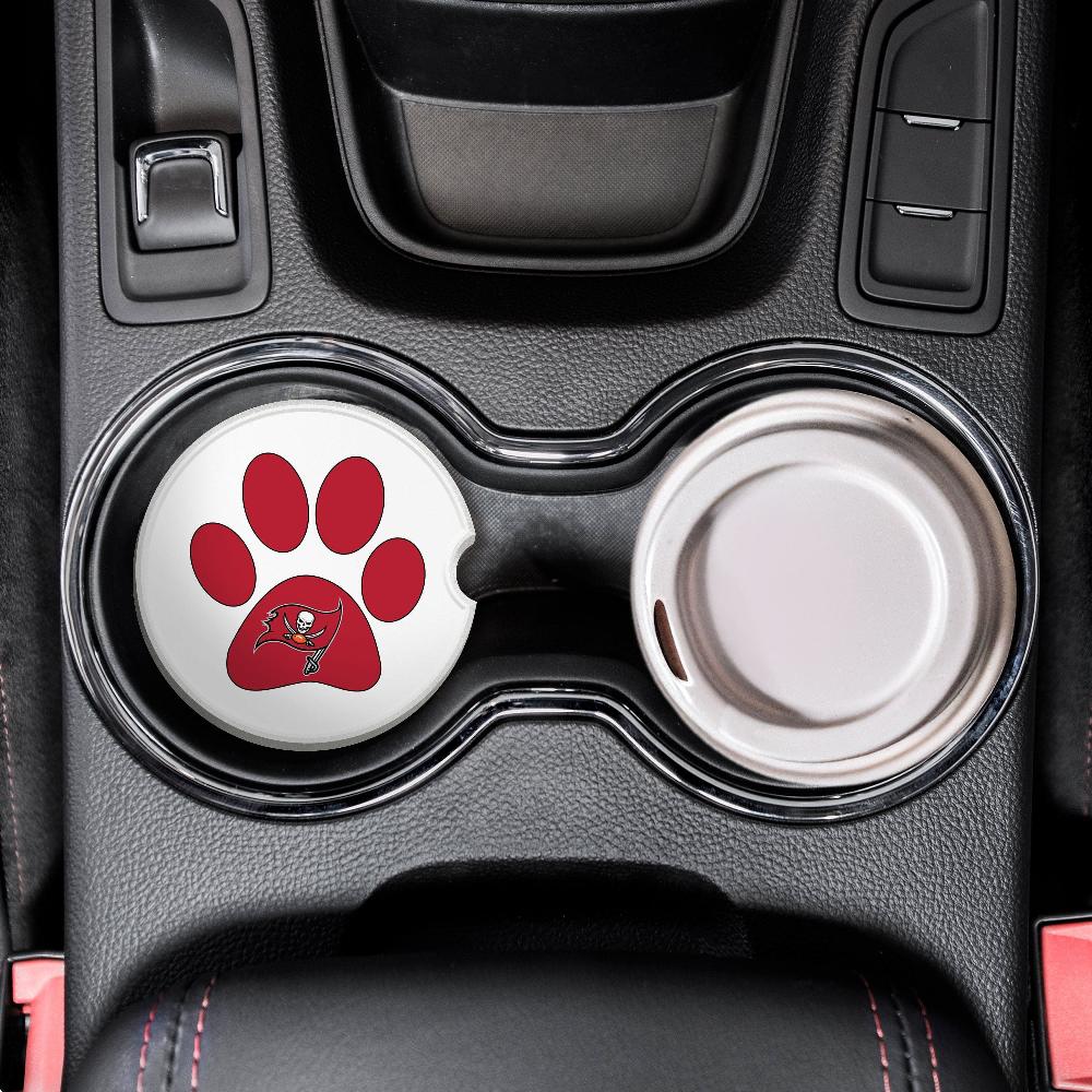 fan creations NFL Tampa Bay Buccaneers -Themed Ceramic Car Coaster – 2.5" Paw Print Design - 2 Pack