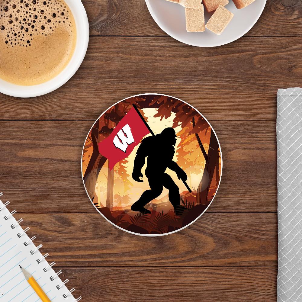 fan creations University of Wisconsin - 4 inch Ceramic Big Foot Flag Car Coaster