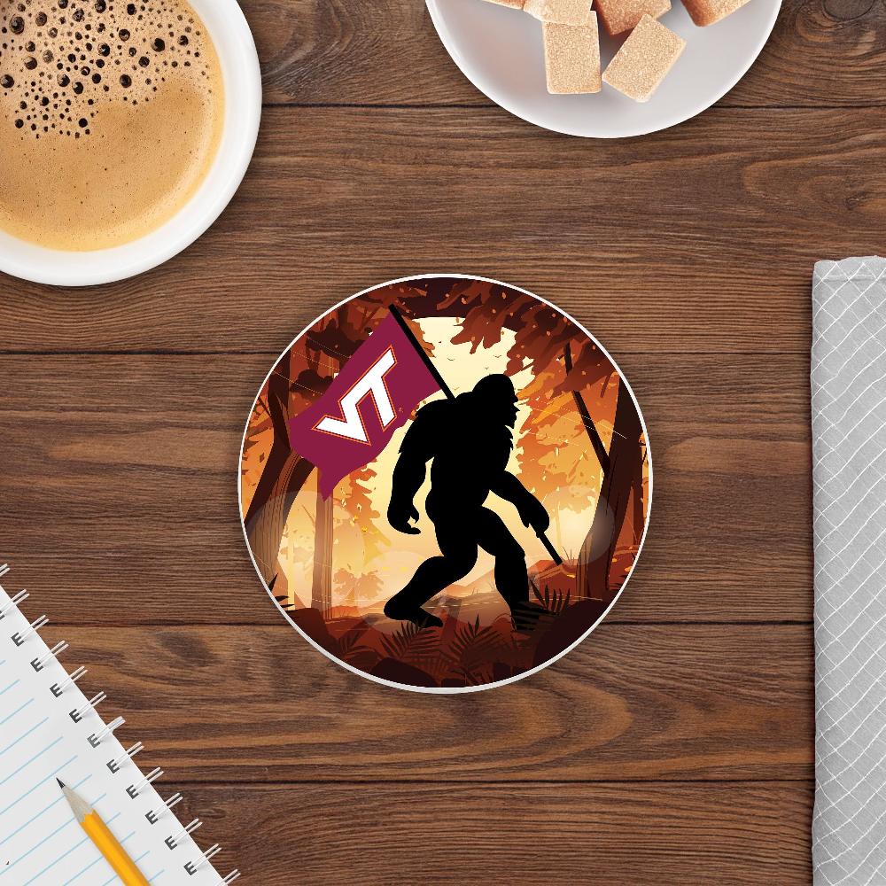 fan creations Virginia Tech - 4 inch Ceramic Big Foot Flag Car Coaster