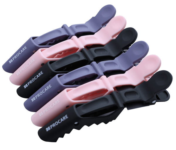 fanola Procare Premium Gator Clip x 6 Grey/Pink/Black