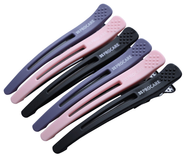 fanola Procare Premium Sectioning Clip x 6 Grey/Pink/Black