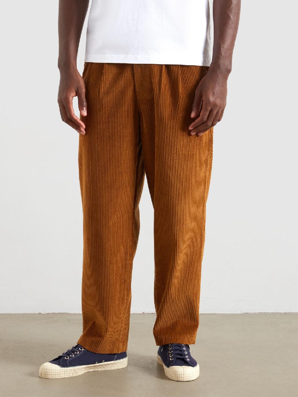 Farah Adam Loose Tapered Fit Cord Trousers In Rich Tobacco