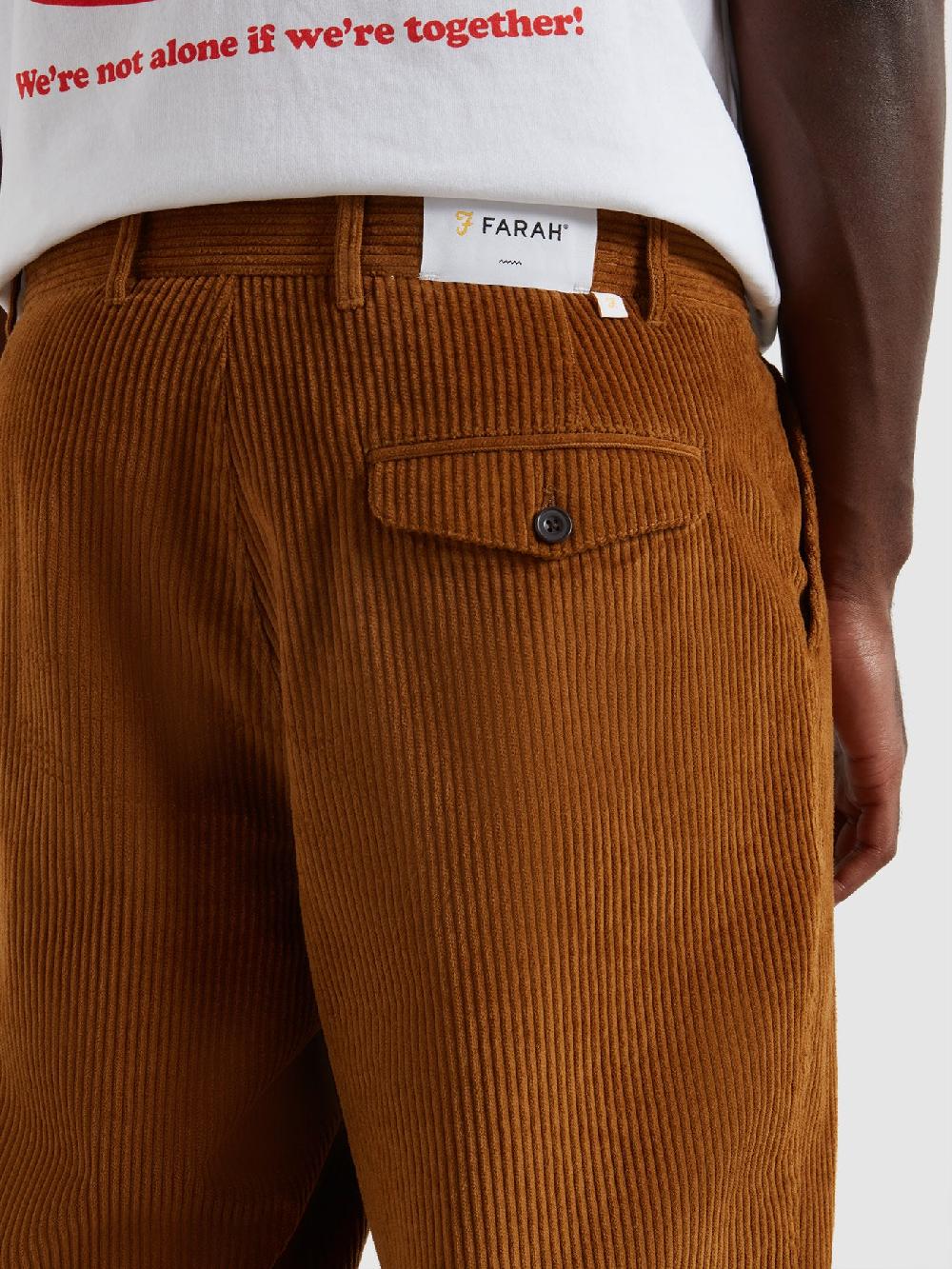 Farah Adam Loose Tapered Fit Cord Trousers In Rich Tobacco