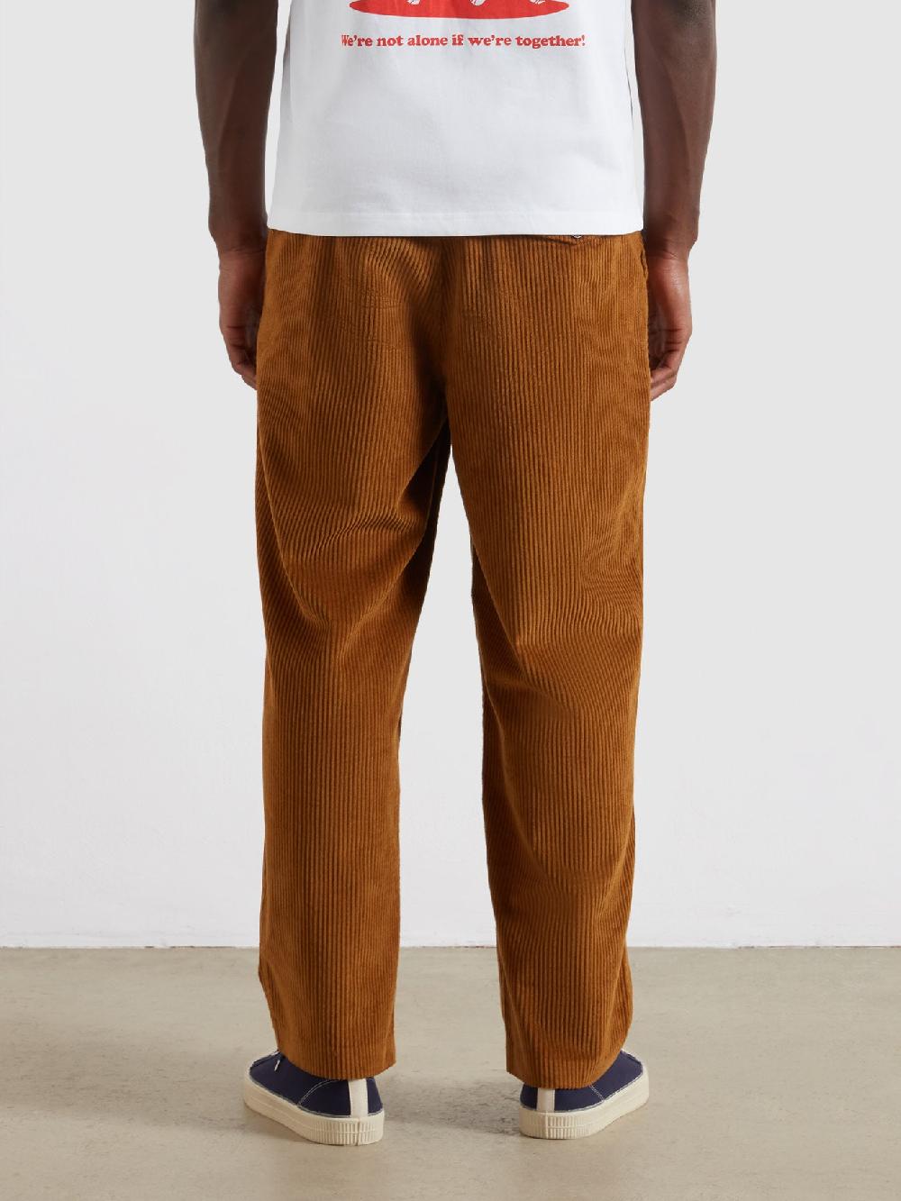 Farah Adam Loose Tapered Fit Cord Trousers In Rich Tobacco