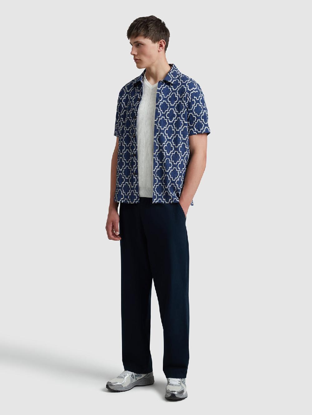 Farah Astral Short Sleeve Medieval Print Shirt In Sigil Blue