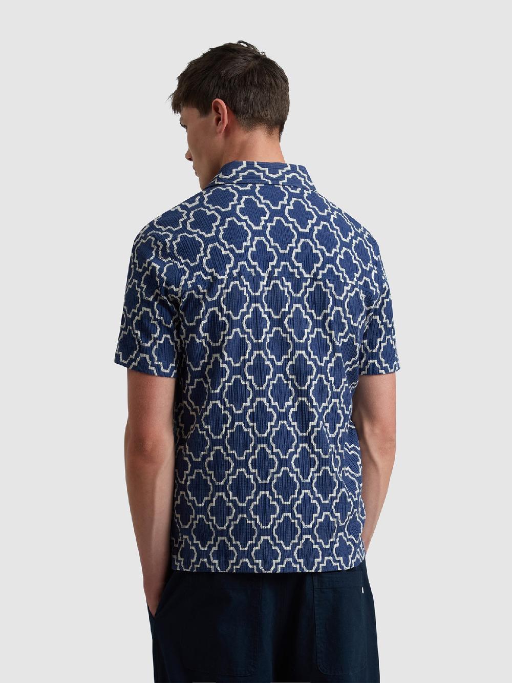 Farah Astral Short Sleeve Medieval Print Shirt In Sigil Blue