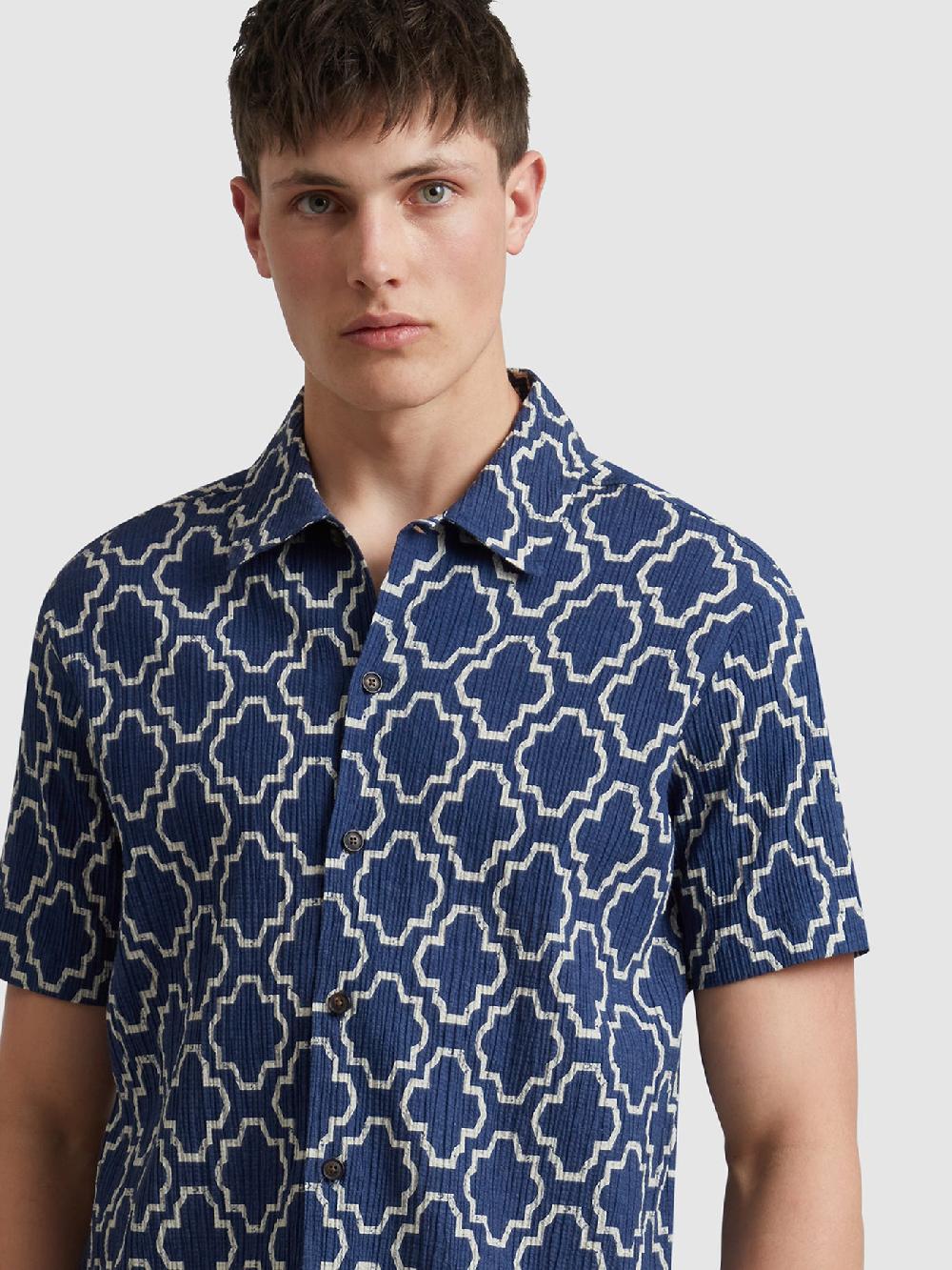 Farah Astral Short Sleeve Medieval Print Shirt In Sigil Blue