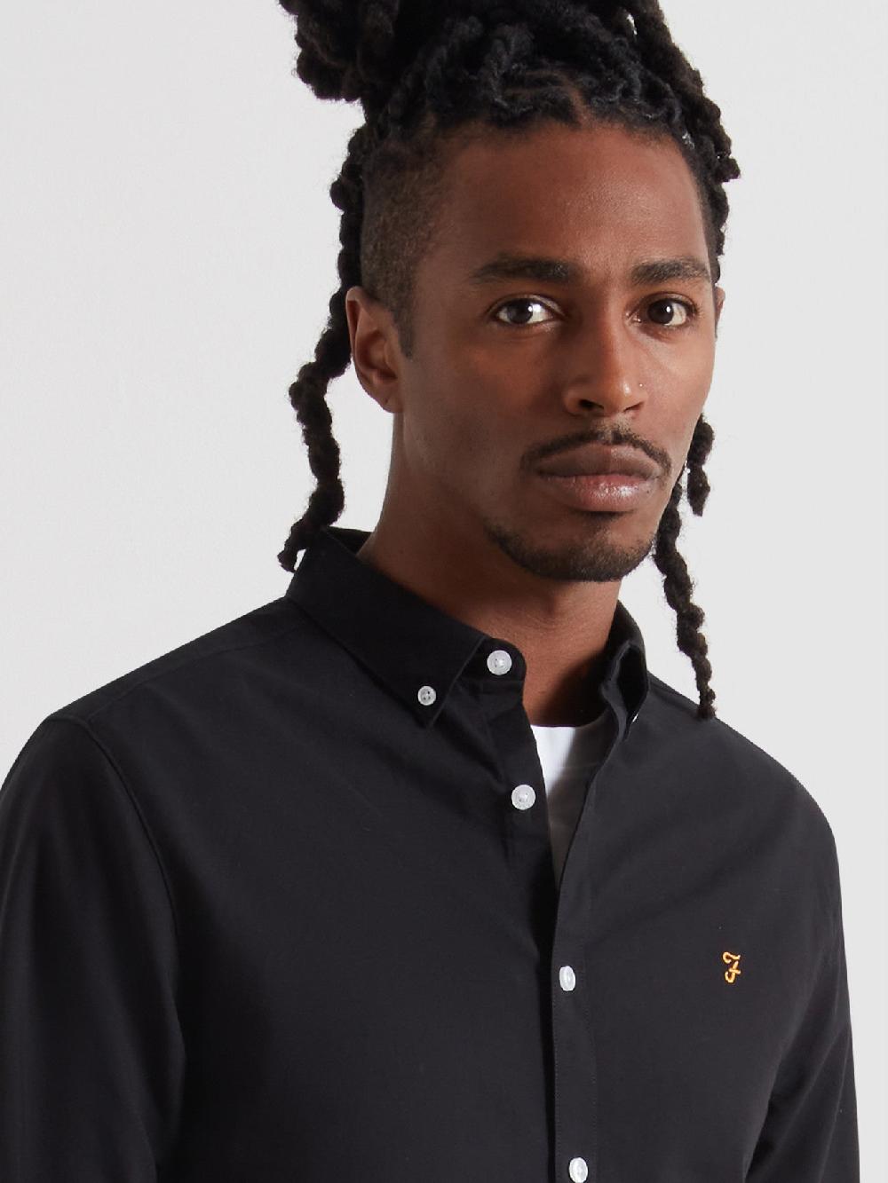 Farah Brewer Slim Fit Organic Cotton Oxford Shirt In Black