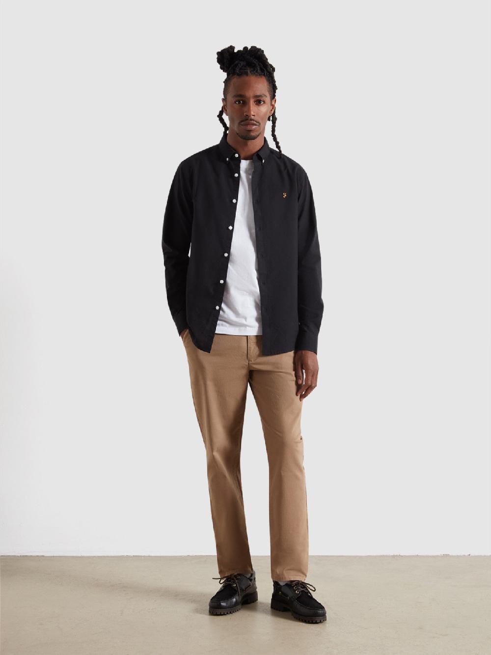 Farah Brewer Slim Fit Organic Cotton Oxford Shirt In Black