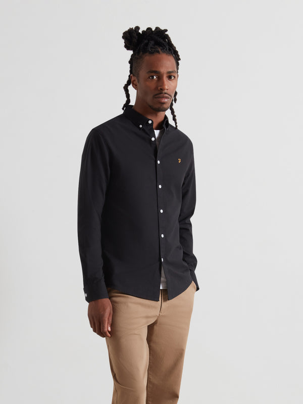 farah Brewer Slim Fit Organic Cotton Oxford Shirt In Black