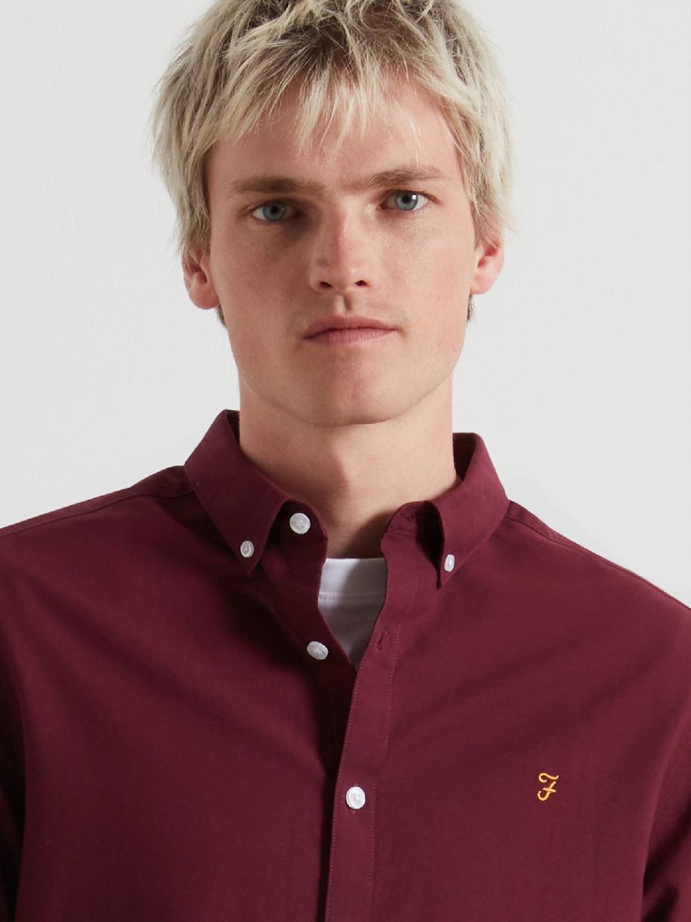 Farah Brewer Slim Fit Organic Cotton Oxford Shirt In Bordeaux