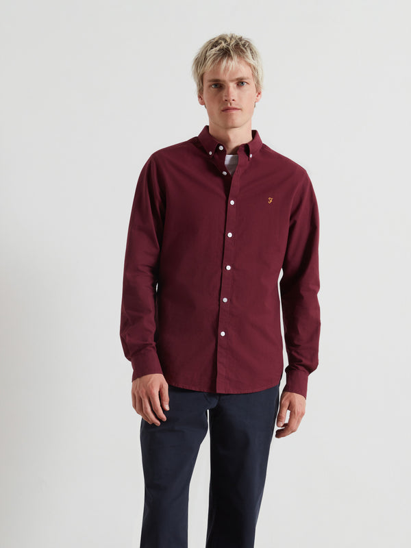 farah Brewer Slim Fit Organic Cotton Oxford Shirt In Bordeaux