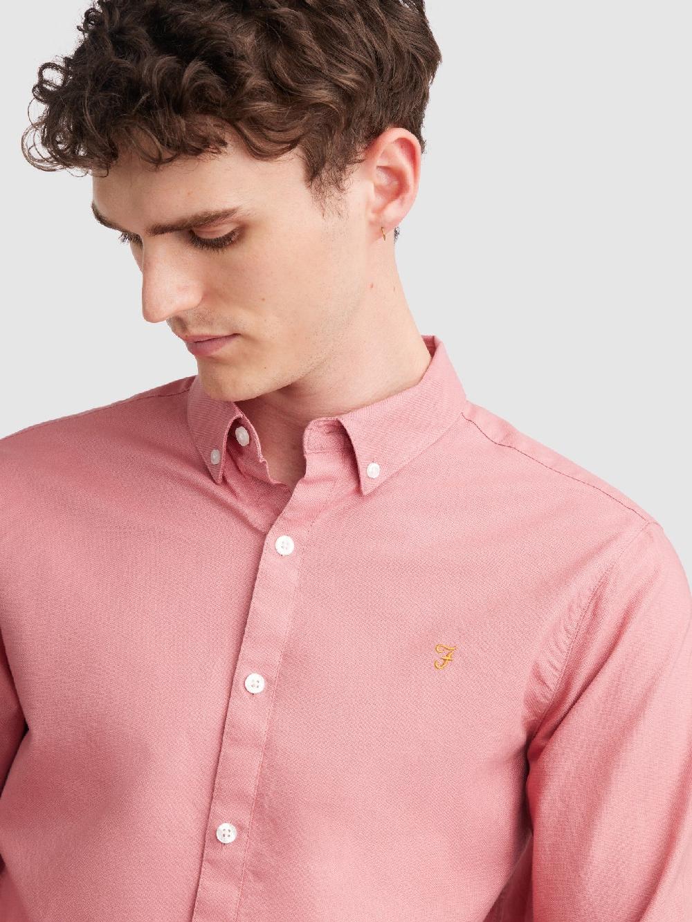 Farah Brewer Slim Fit Organic Cotton Oxford Shirt In Carnation Pink