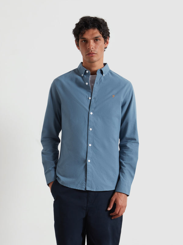 farah Brewer Slim Fit Organic Cotton Oxford Shirt In Chalk Blue