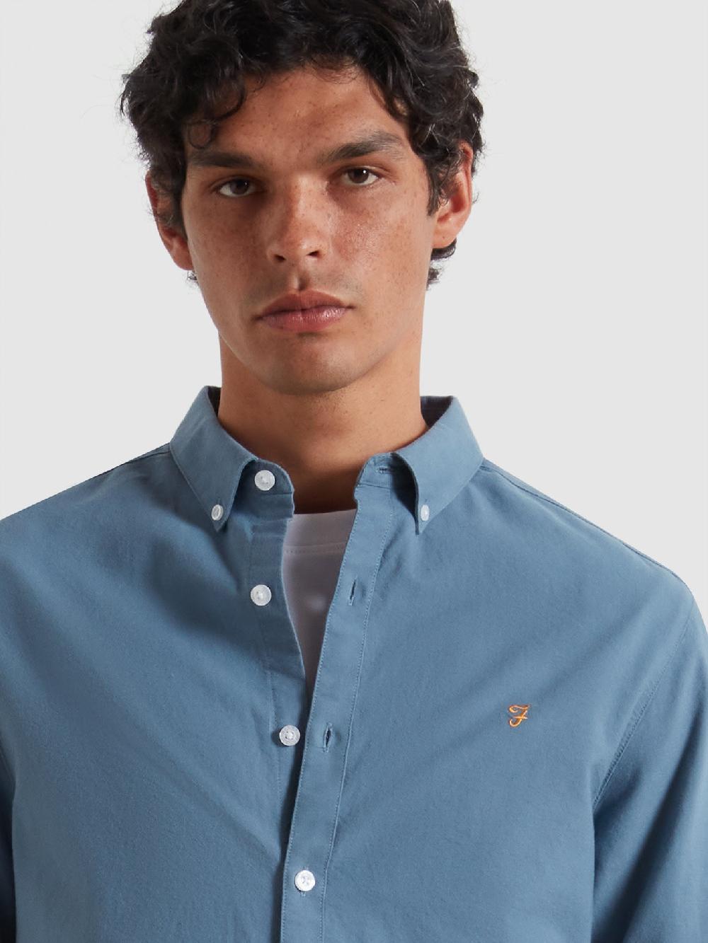 Farah Brewer Slim Fit Organic Cotton Oxford Shirt In Chalk Blue