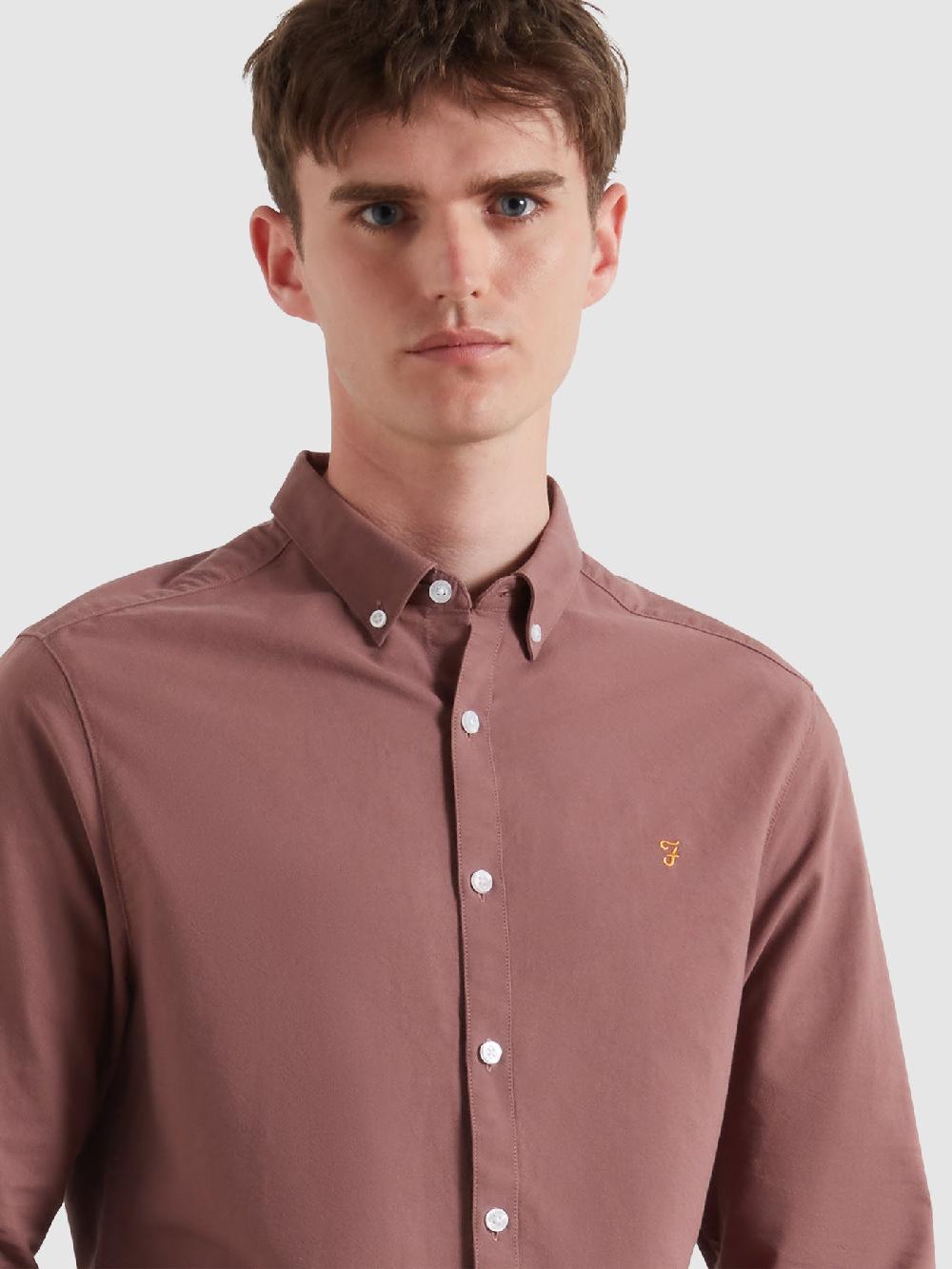 Farah Brewer Slim Fit Organic Cotton Oxford Shirt In Dusky Mauve