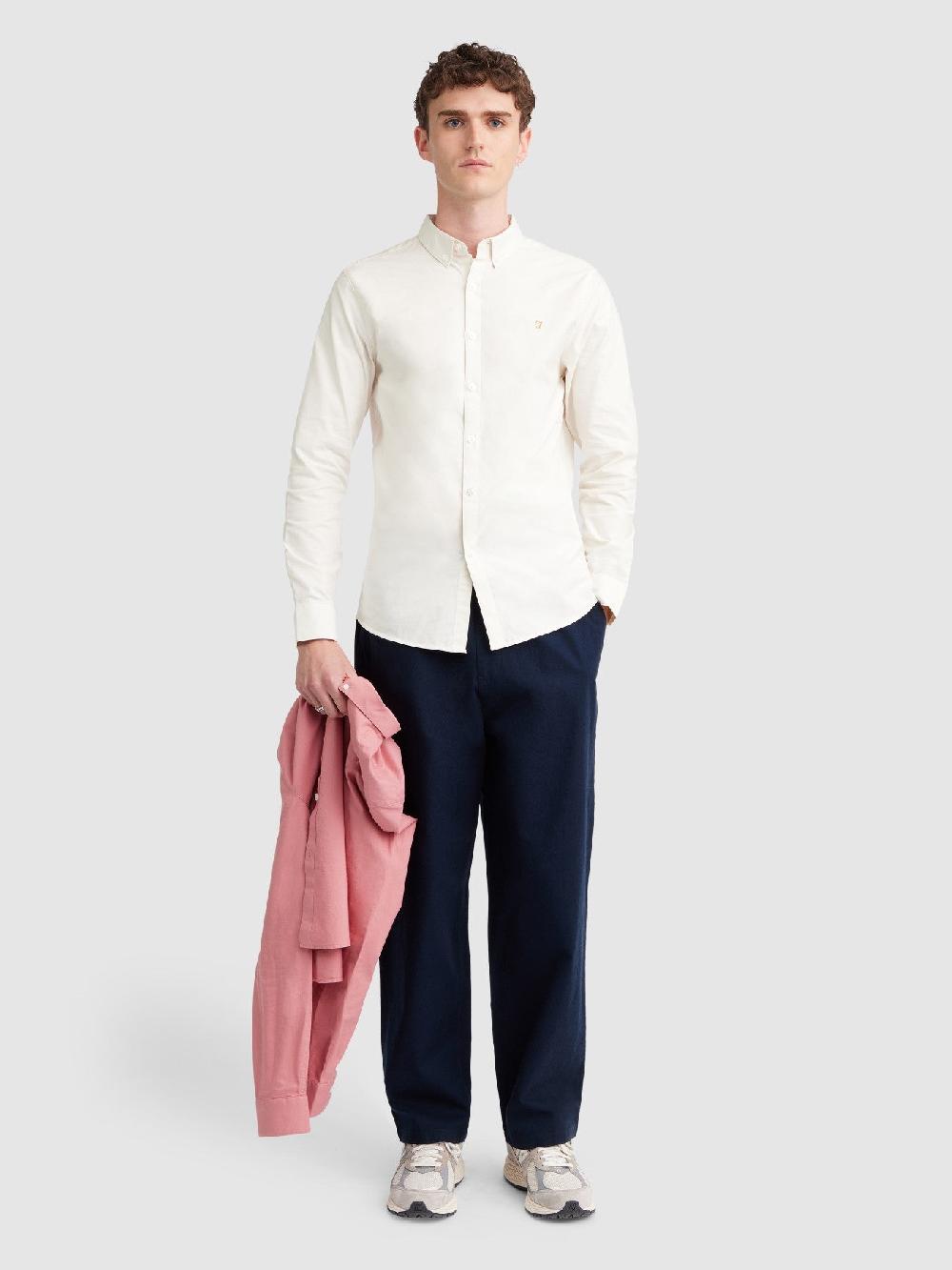 Farah Brewer Slim Fit Organic Cotton Oxford Shirt In Ecru