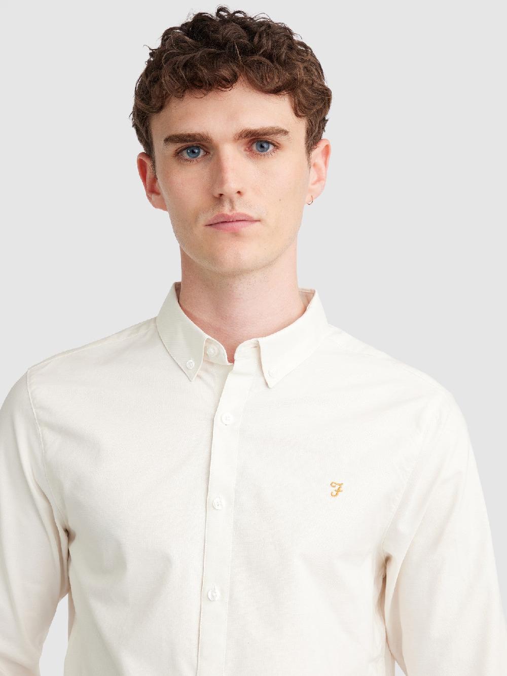 Farah Brewer Slim Fit Organic Cotton Oxford Shirt In Ecru