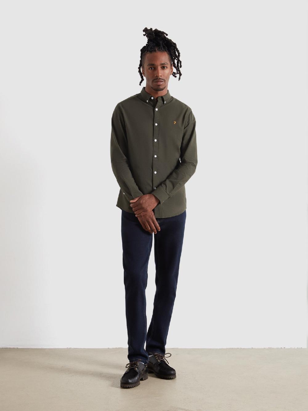 Farah Brewer Slim Fit Organic Cotton Oxford Shirt In Evergreen