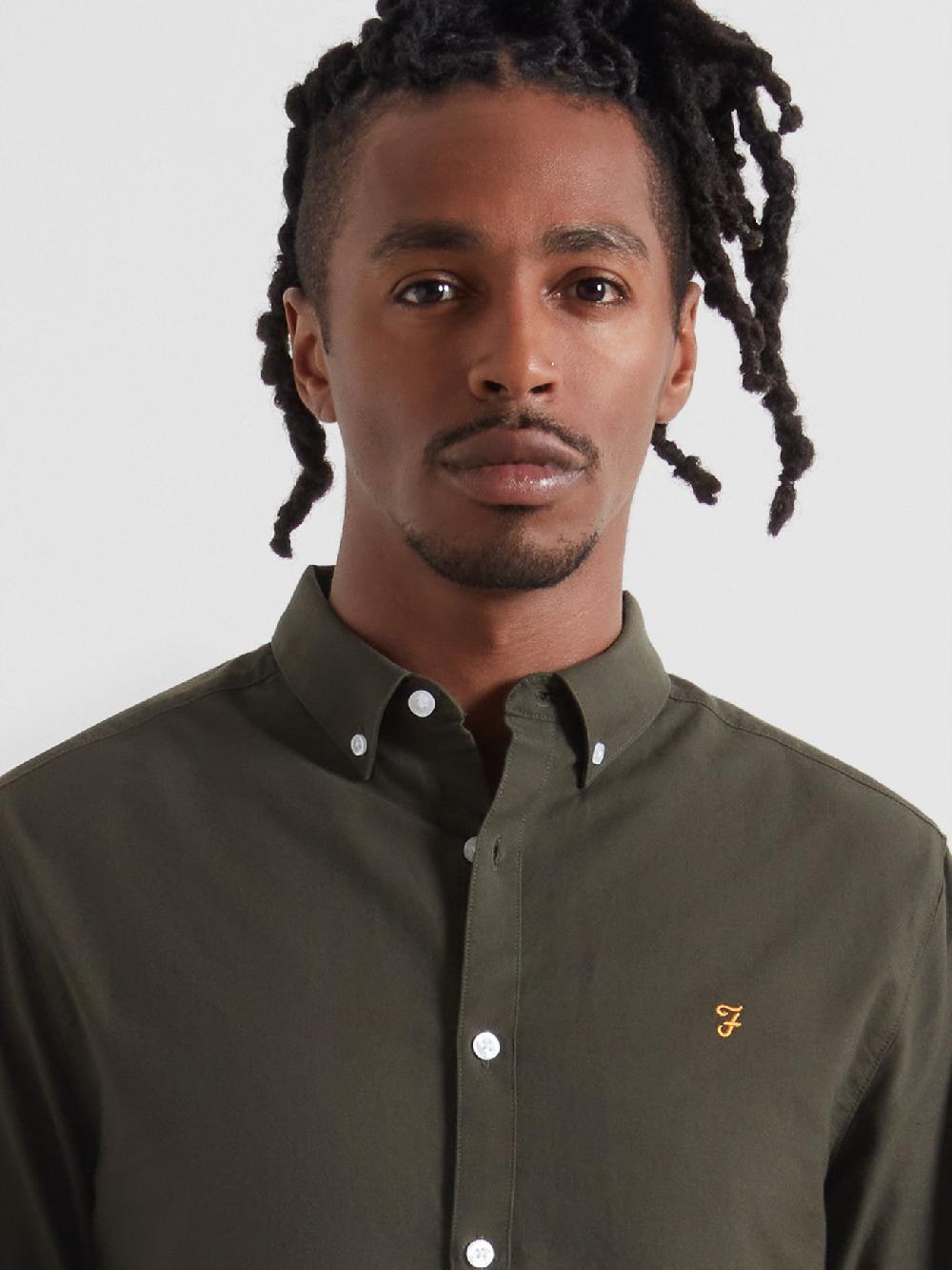 Farah Brewer Slim Fit Organic Cotton Oxford Shirt In Evergreen