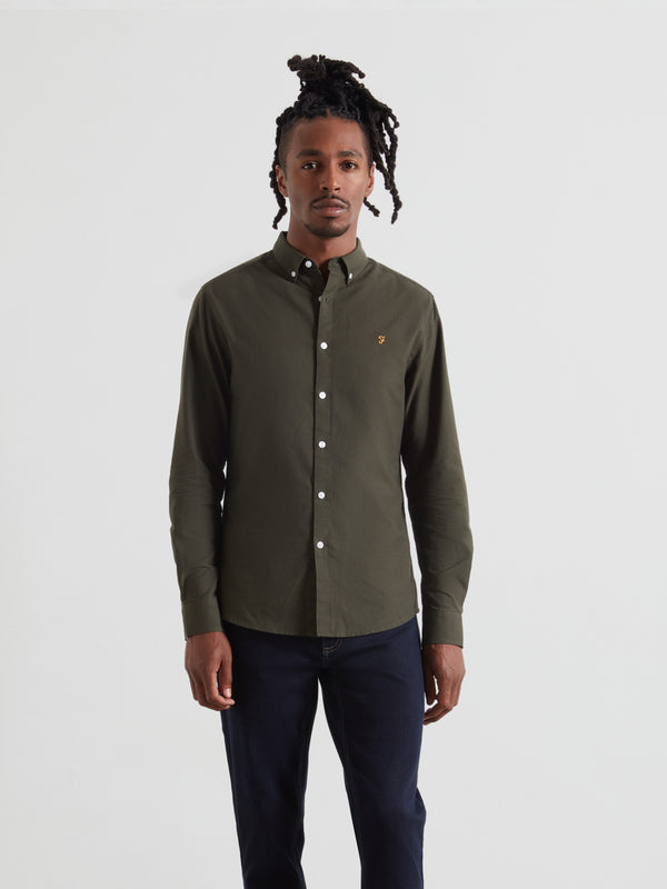 farah Brewer Slim Fit Organic Cotton Oxford Shirt In Evergreen