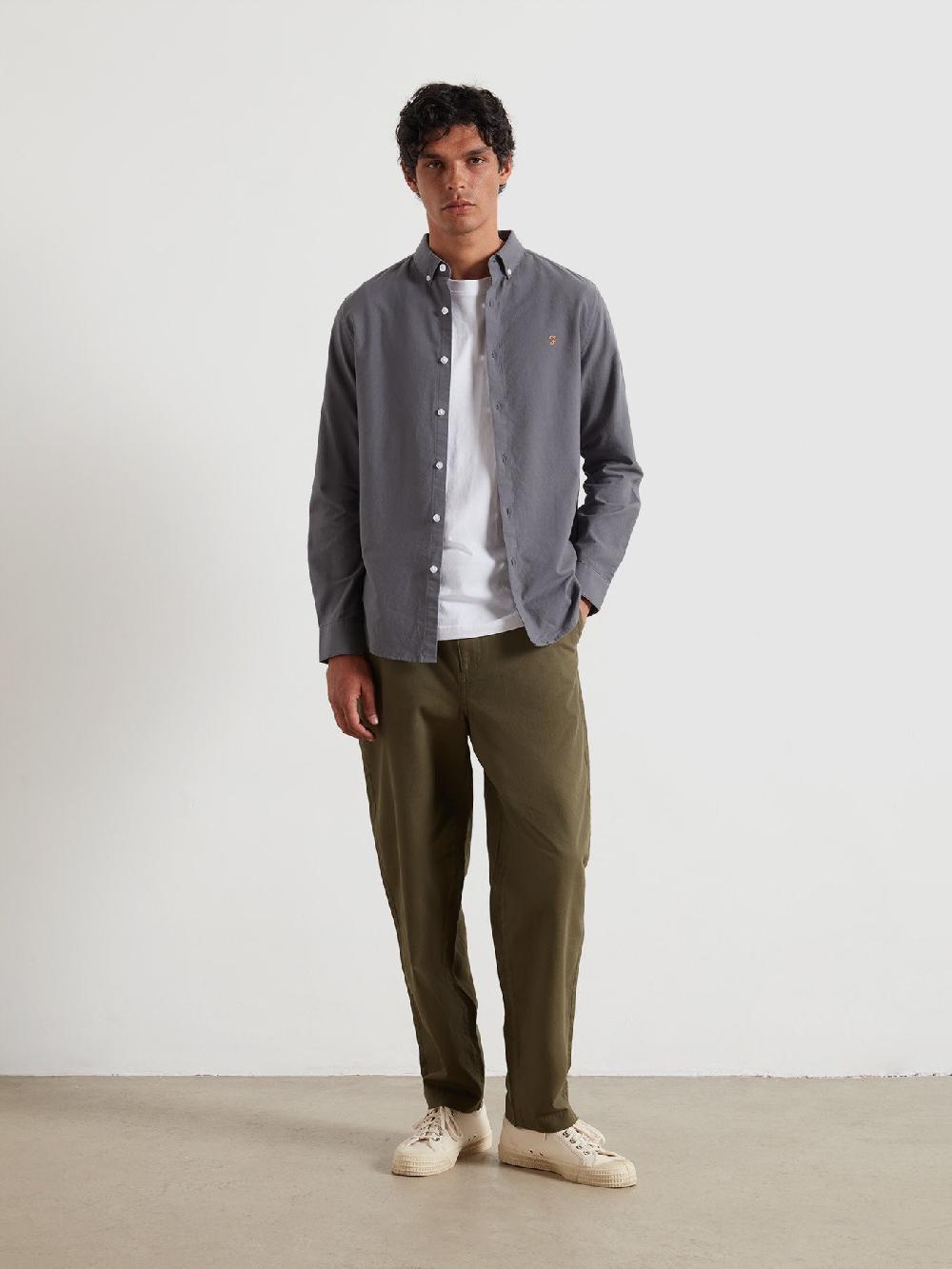 Farah Brewer Slim Fit Organic Cotton Oxford Shirt In Grey Shade