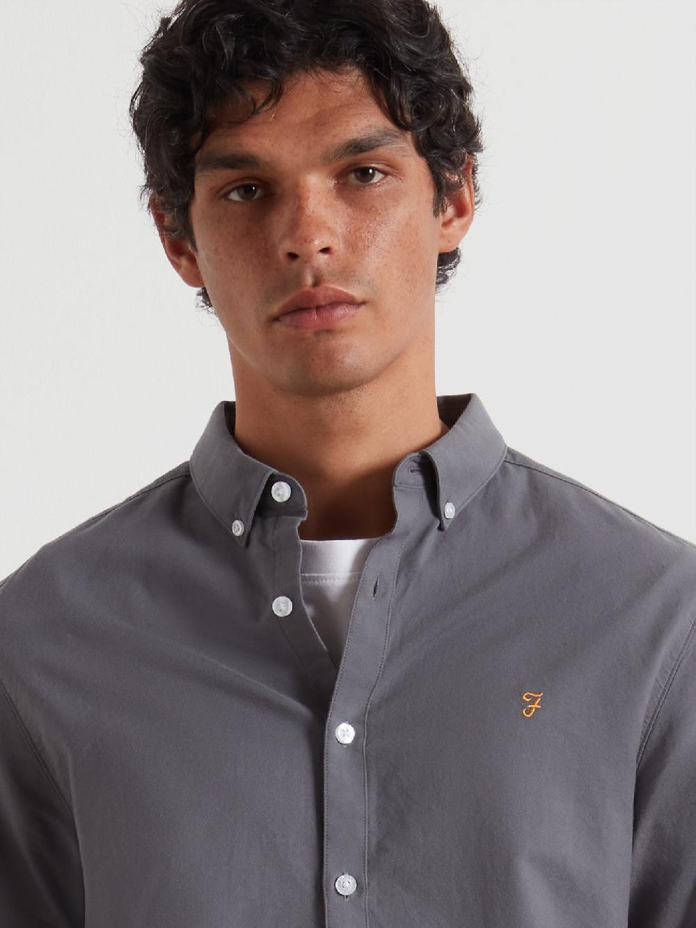Farah Brewer Slim Fit Organic Cotton Oxford Shirt In Grey Shade