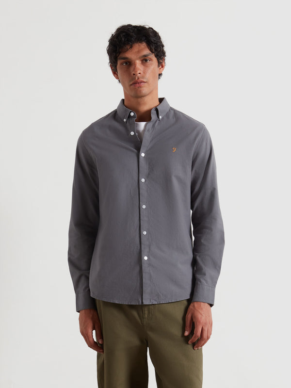 farah Brewer Slim Fit Organic Cotton Oxford Shirt In Grey Shade