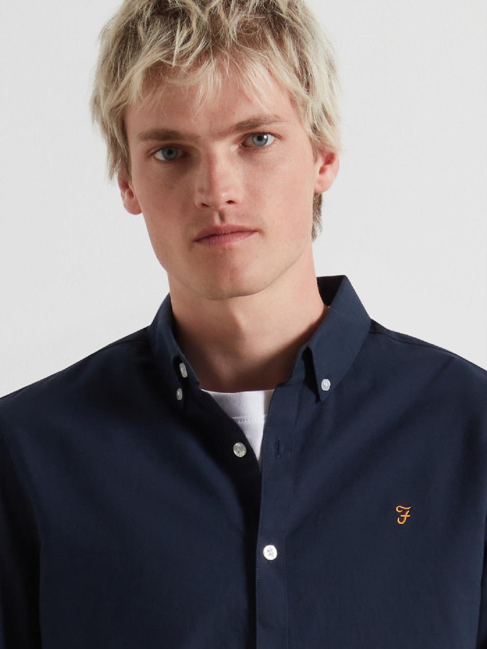 Farah Brewer Slim Fit Organic Cotton Oxford Shirt In Navy