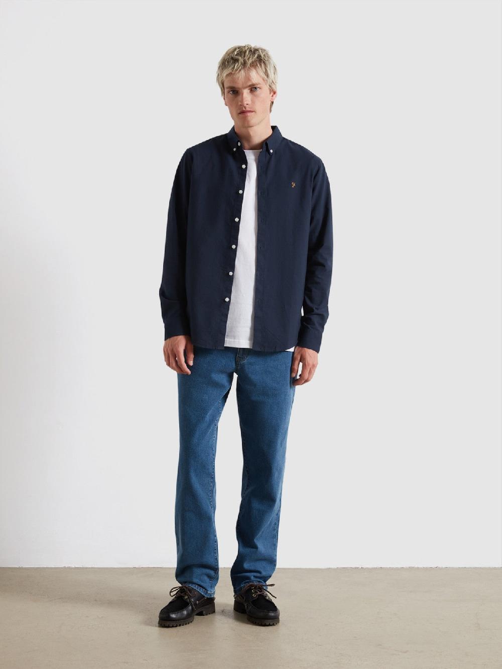 Farah Brewer Slim Fit Organic Cotton Oxford Shirt In Navy