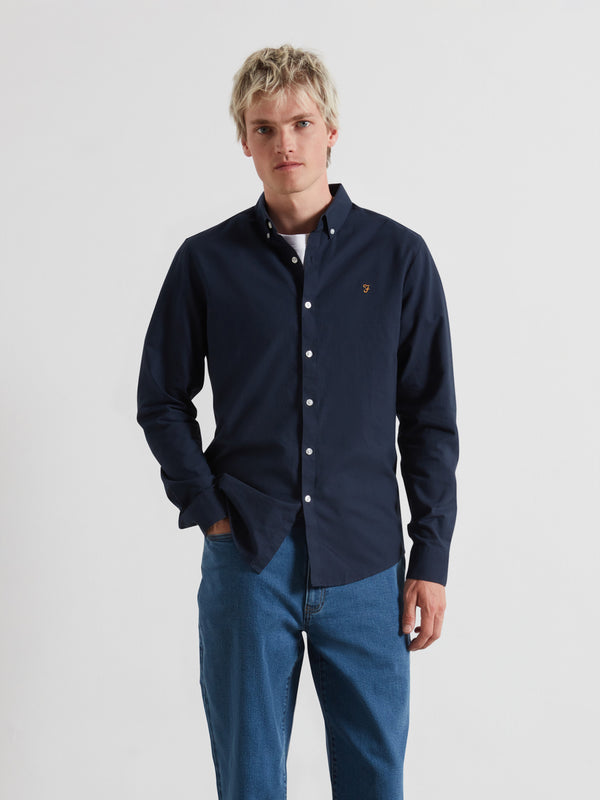 farah Brewer Slim Fit Organic Cotton Oxford Shirt In Navy