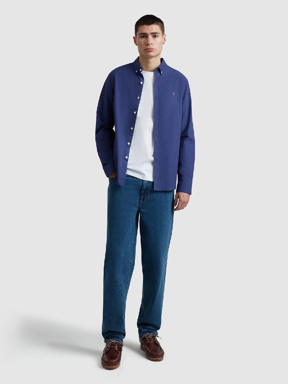 Farah Brewer Slim Fit Organic Cotton Oxford Shirt In Sigil Blue