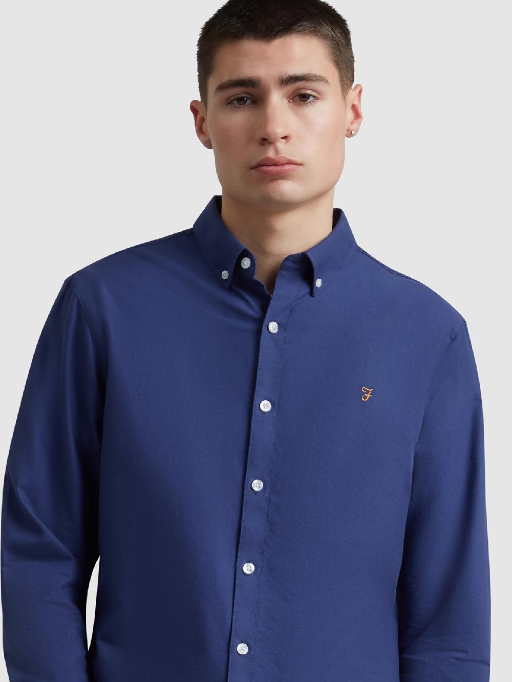 Farah Brewer Slim Fit Organic Cotton Oxford Shirt In Sigil Blue