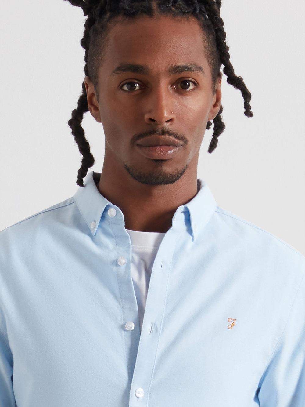 Farah Brewer Slim Fit Organic Cotton Oxford Shirt In Sky Blue