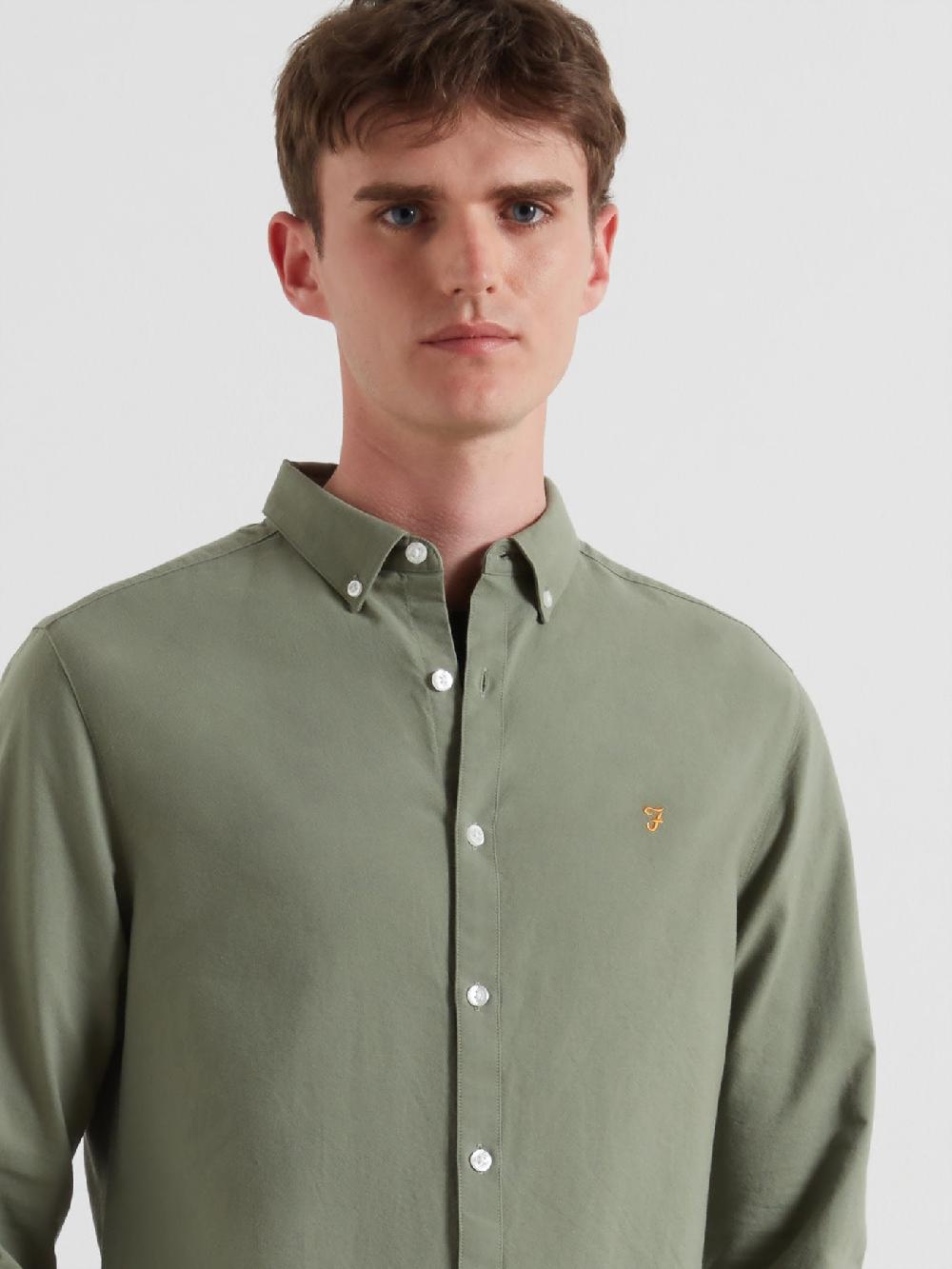 Farah Brewer Slim Fit Organic Cotton Oxford Shirt In Tarragon Green