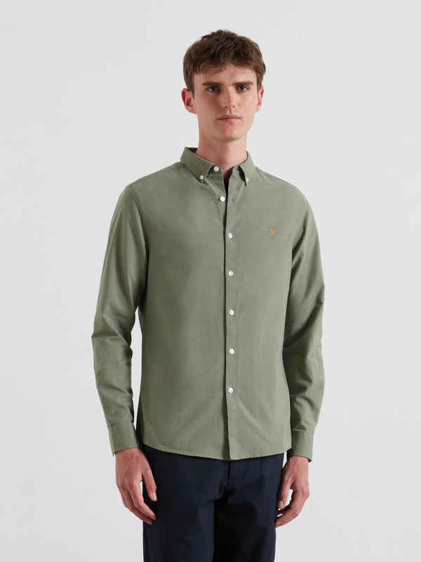farah Brewer Slim Fit Organic Cotton Oxford Shirt In Tarragon Green