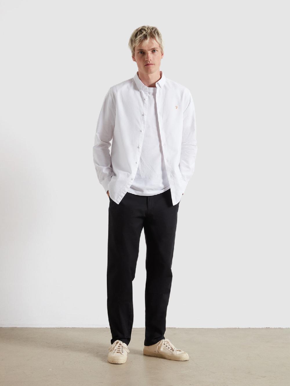 Farah Brewer Slim Fit Organic Cotton Oxford Shirt In White