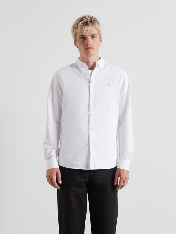 farah Brewer Slim Fit Organic Cotton Oxford Shirt In White