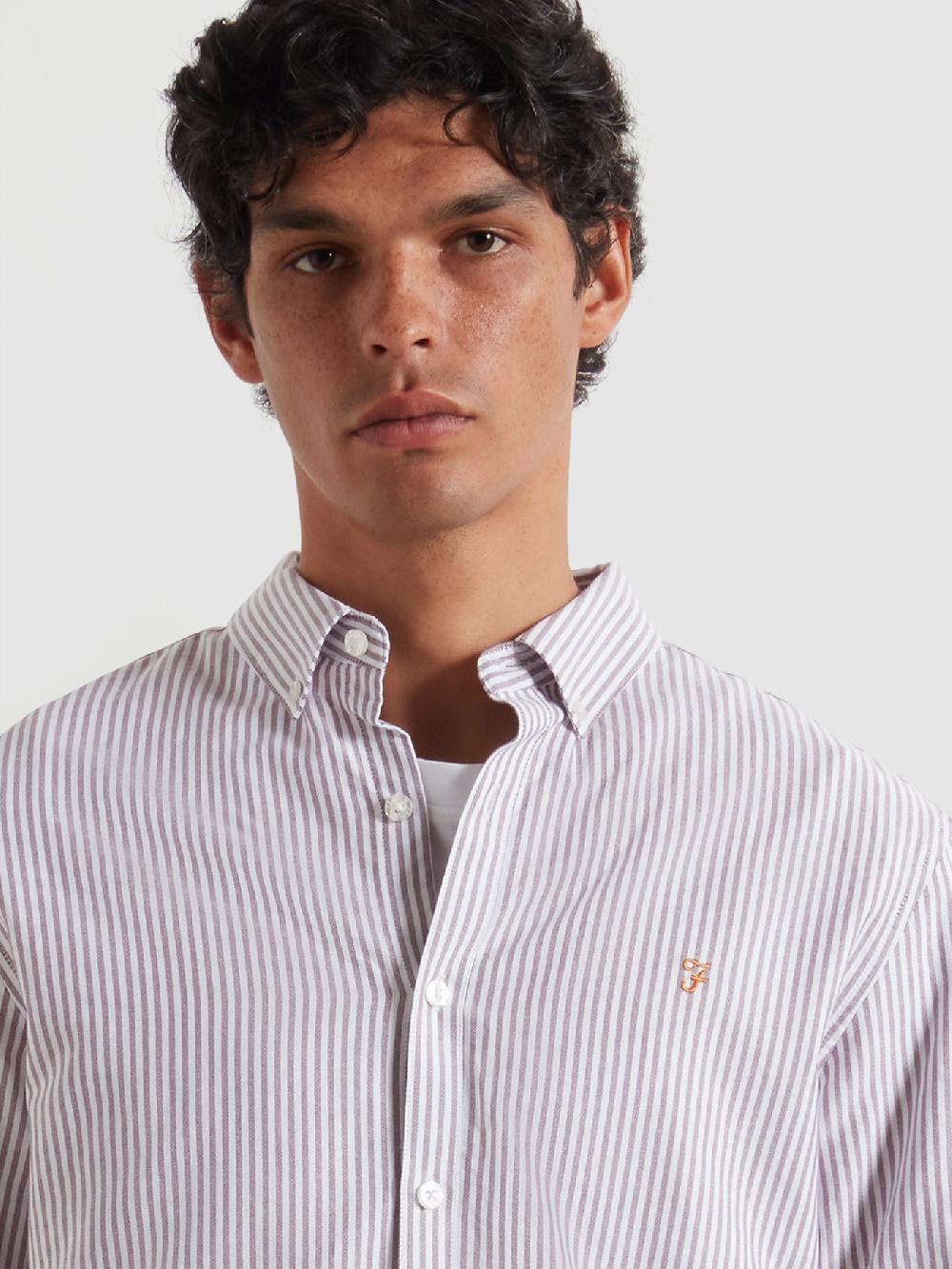 Farah Brewer Slim Fit Striped Organic Cotton Oxford Shirt In Bordeaux