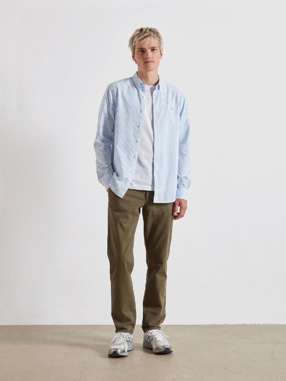 Farah Brewer Slim Fit Striped Organic Cotton Oxford Shirt In Sky Blue